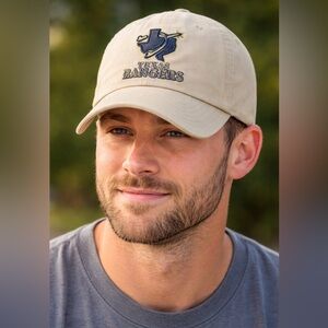 47 Beige Texas Rangers Hat with Navy & Gold Embroidery